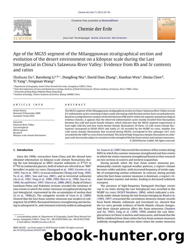 Age of the MGS5 segment of the Milanggouwan stratigraphical section and evolution of the desert environment on a kiloyear scale during the Last Interglacial in China's Salawusu Riv by unknow