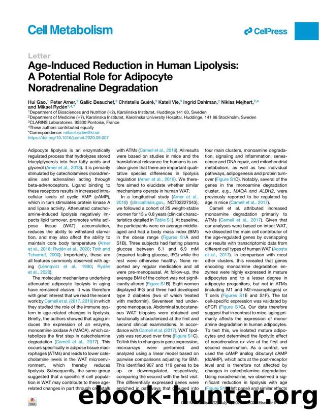 Age-Induced Reduction in Human Lipolysis: A Potential Role for Adipocyte Noradrenaline Degradation by unknow