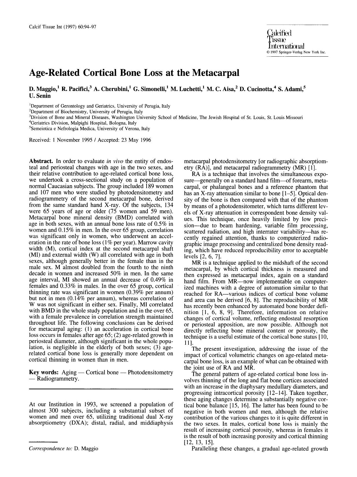 Age-Related cortical bone loss at the metacarpal by Unknown