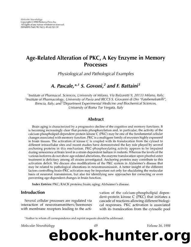 Age-related alteration of PKC, a key enzyme in memory processes by Unknown