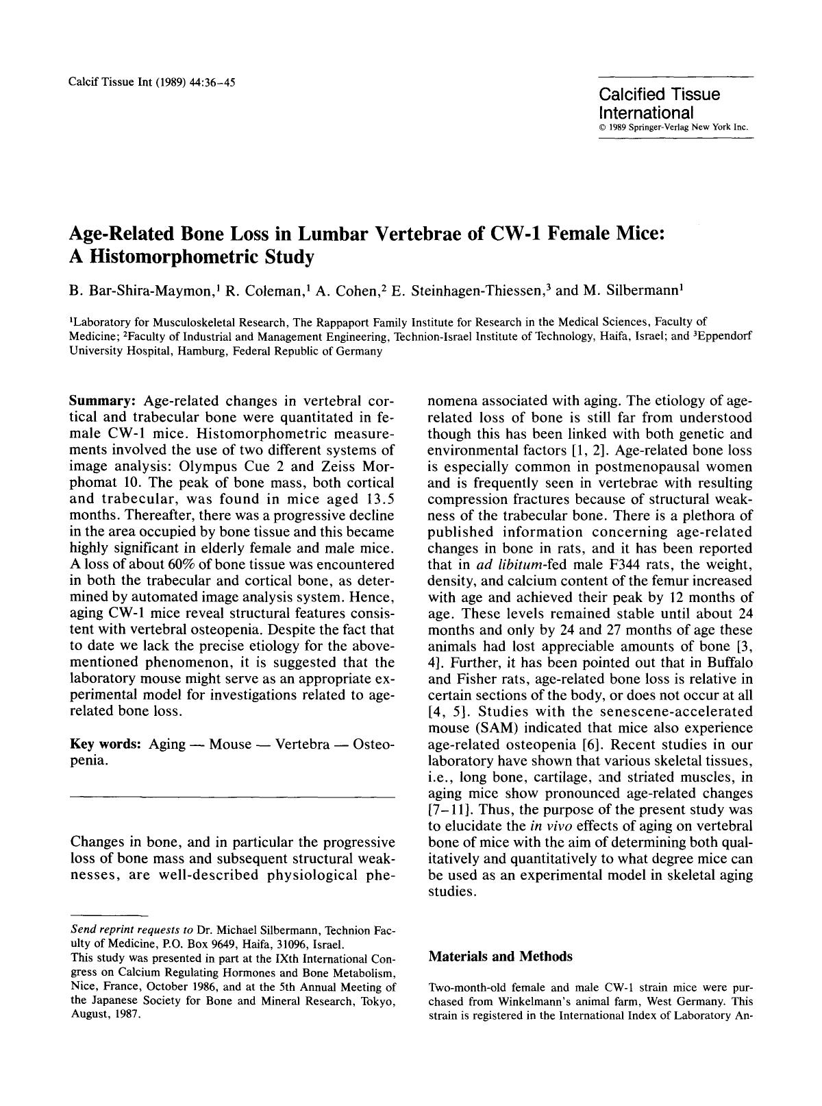 Age-related bone loss in lumbar vertebrae of CW-1 female mice: A histomorphometric study by Unknown