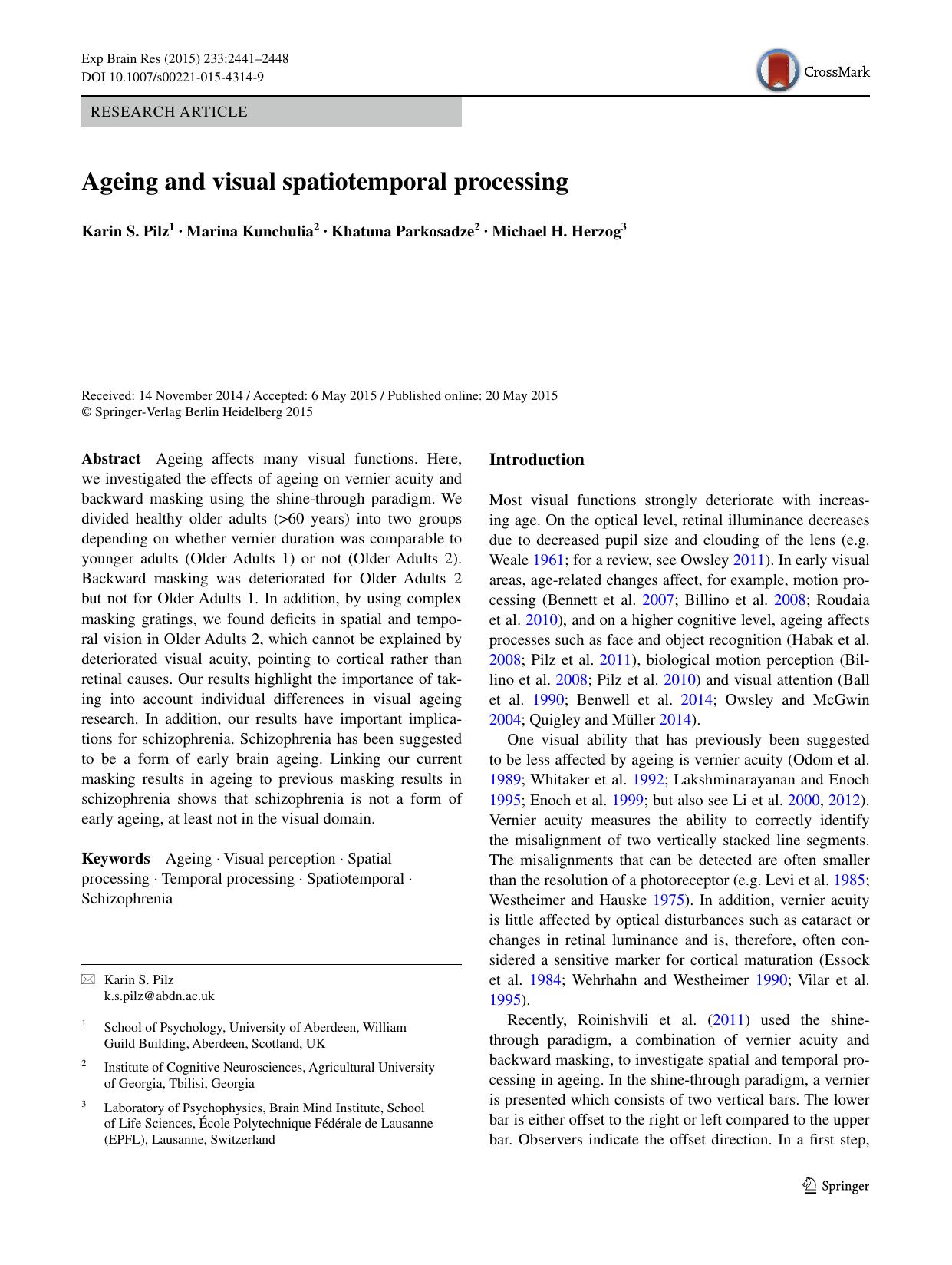 Ageing and visual spatiotemporal processing by Karin S. Pilz & Marina Kunchulia & Khatuna Parkosadze & Michael H. Herzog