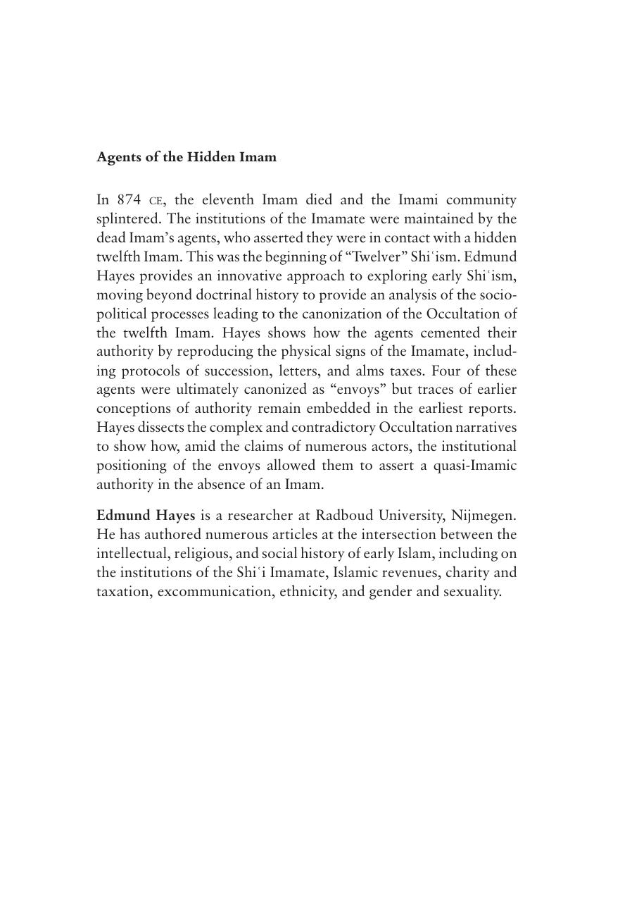 Agents of the Hidden Imam: Forging Twelver Shiâism, 850-950 CE by Edmund Hayes