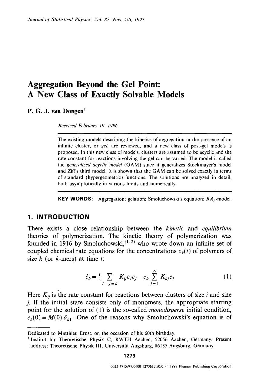 Aggregation beyond the gel point: A new class of exactly solvable models by Unknown