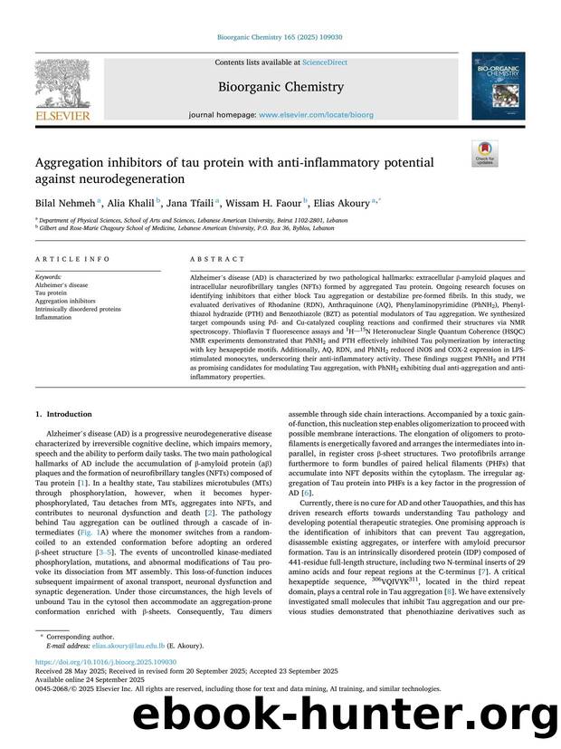 Aggregation inhibitors of tau protein with anti-inflammatory potential against neurodegeneration by Bilal Nehmeh & Alia Khalil & Jana Tfaili & Wissam H. Faour & Elias Akoury
