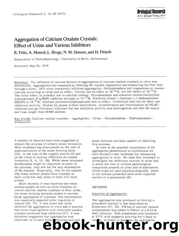 Aggregation of calcium oxalate crystals: Effect of urine and various inhibitors by Unknown