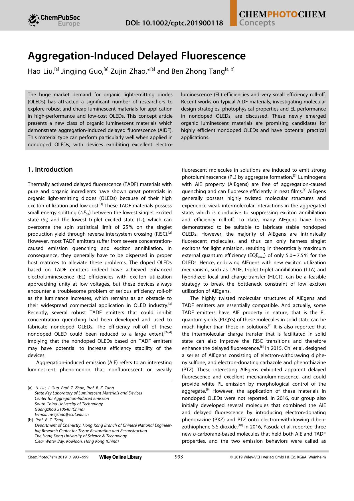 AggregationâInduced Delayed Fluorescence by Unknown