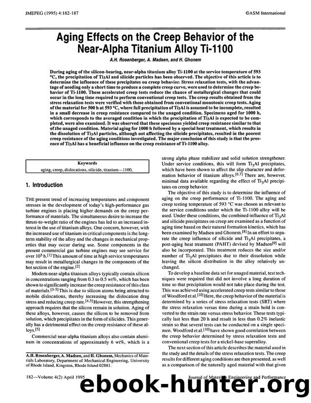 Aging effects on the creep behavior of the near-alpha titanium alloy Ti-1100 by Unknown