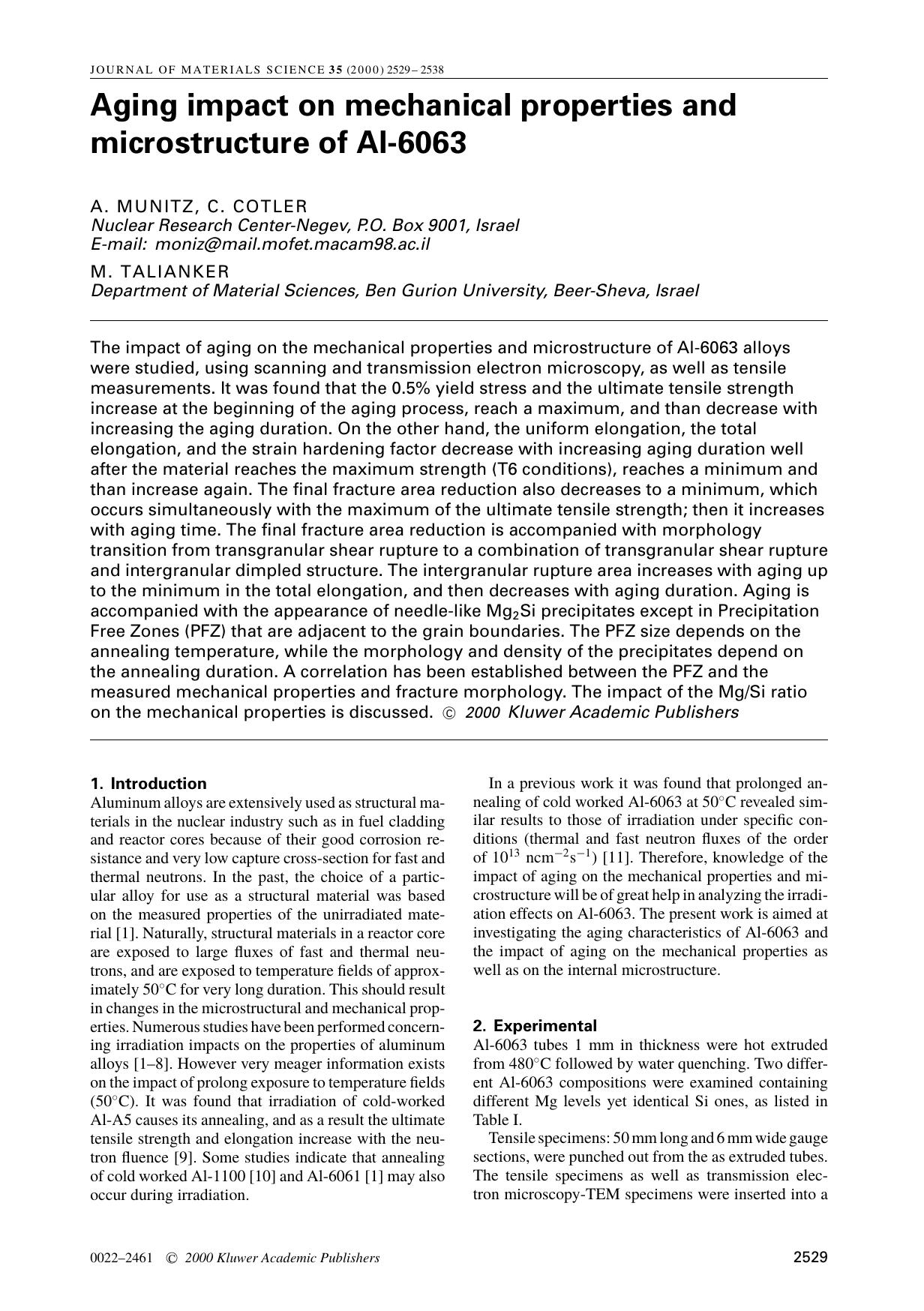 Aging impact on mechanical properties and microstructure of Al-6063 by Unknown