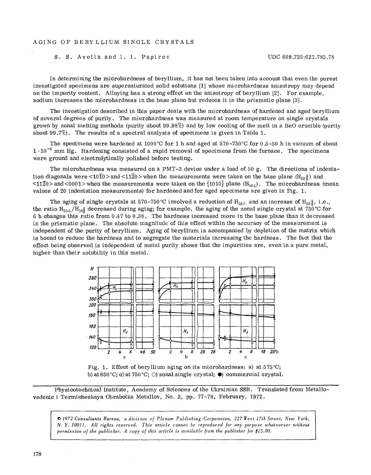 Aging of beryllium single crystals by Unknown
