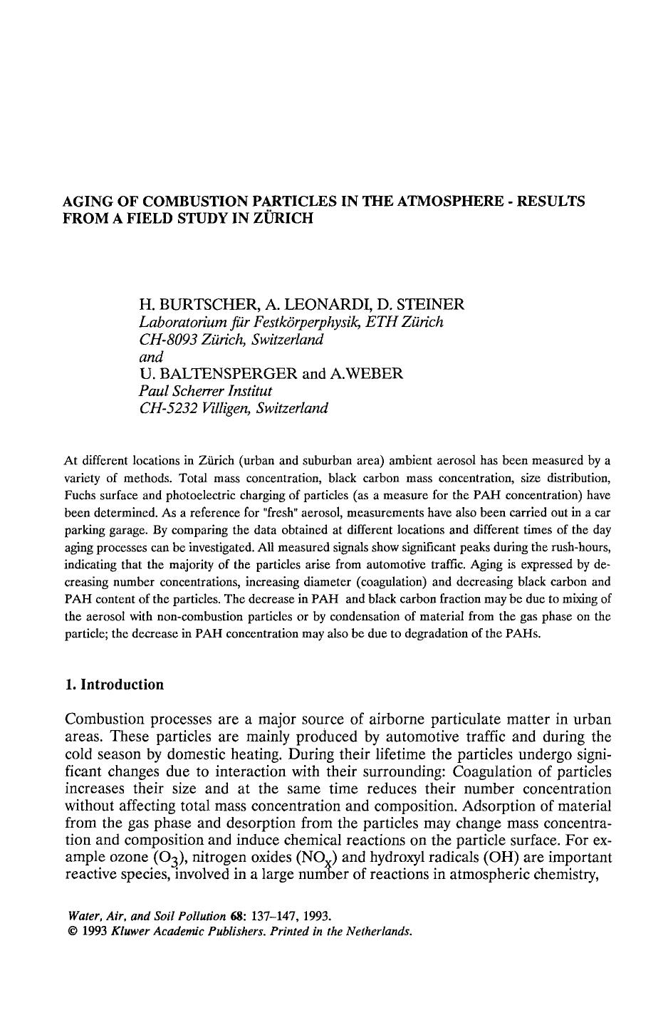Aging of combustion particles in the atmosphere — Results from a field study in Zürich by Unknown