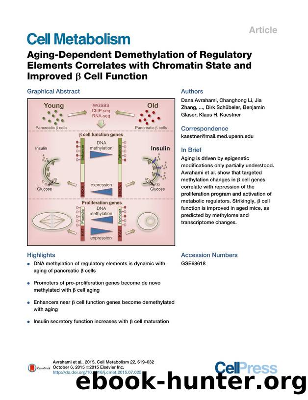 Aging-Dependent Demethylation of Regulatory Elements Correlates with Chromatin State and Improved &beta; Cell Function by unknow