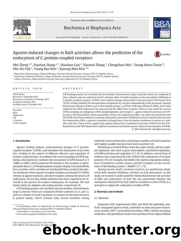 Agonist-induced changes in RalA activities allows the prediction of the endocytosis of G protein-coupled receptors by unknow
