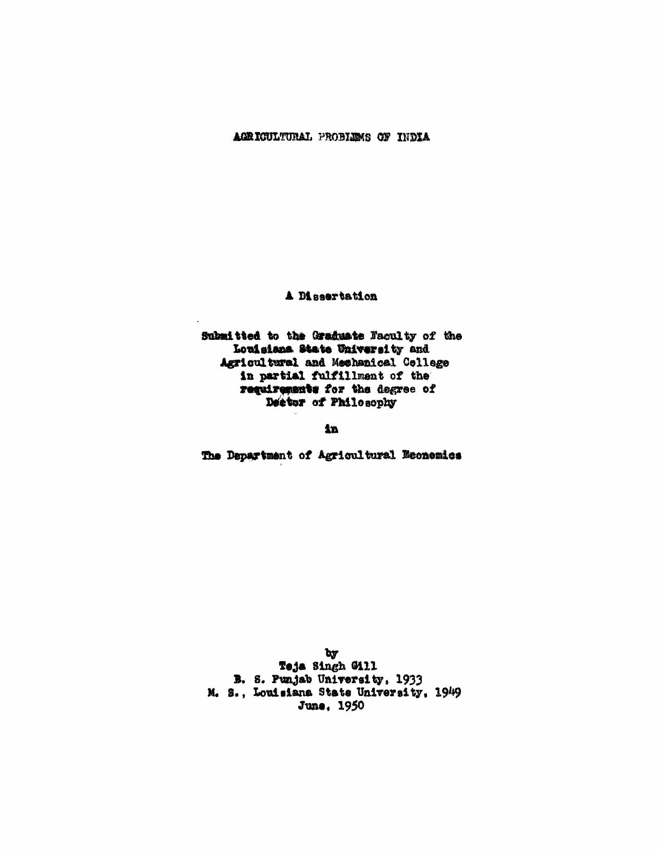 Agricultural problems of India by Gill Teja Singh