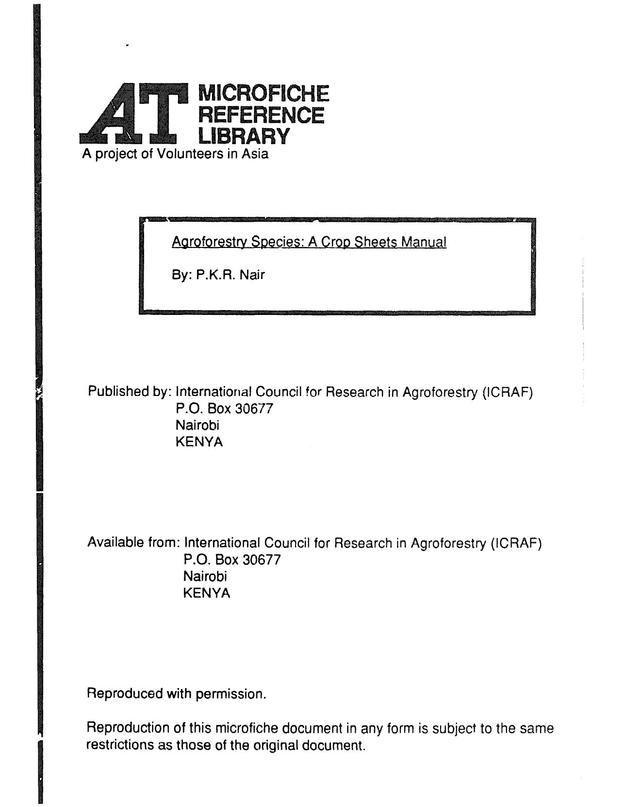 Agroforestry Species-Crop Sheet Manual by Unknown