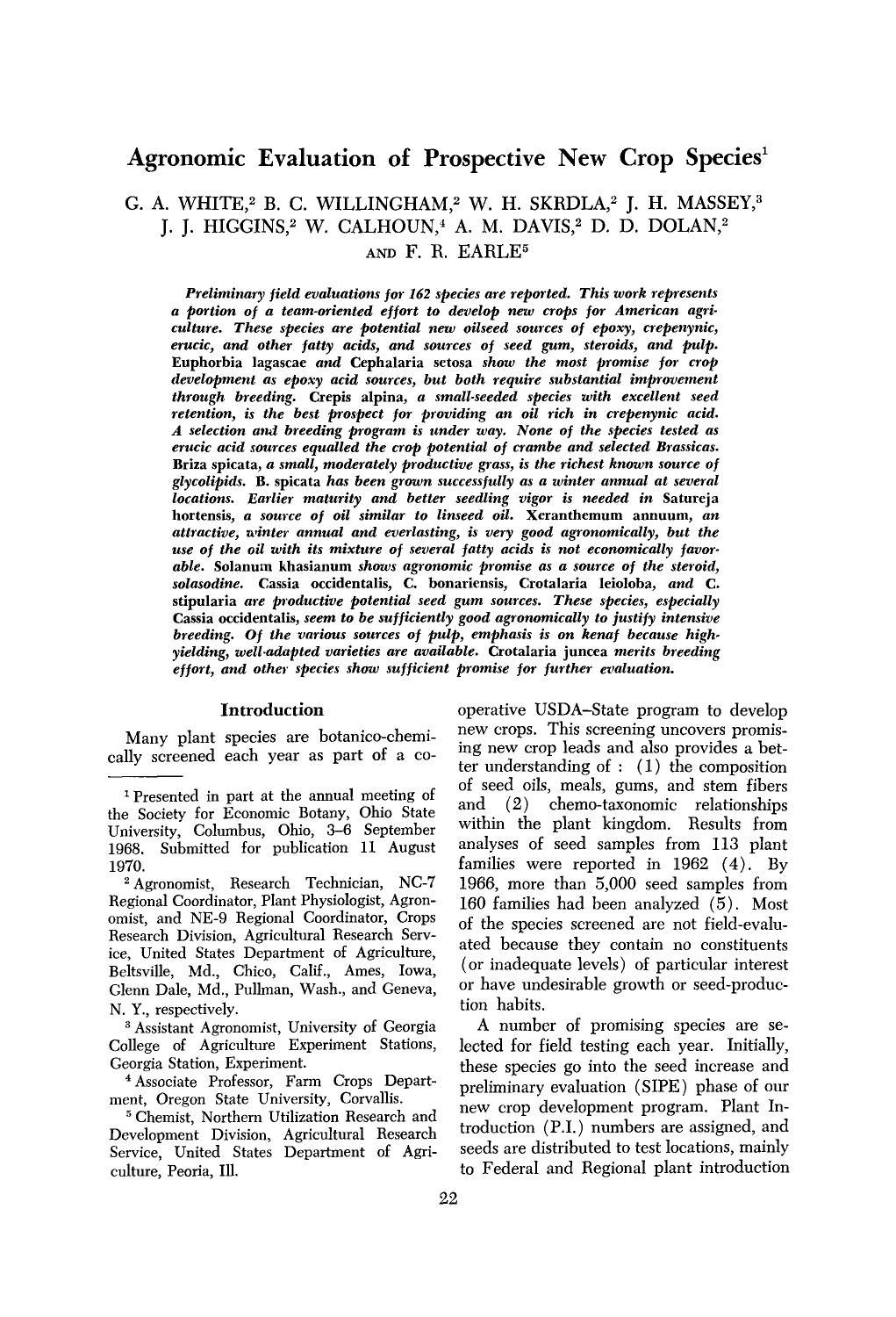 Agronomic evaluation of prospective new crop species by Unknown
