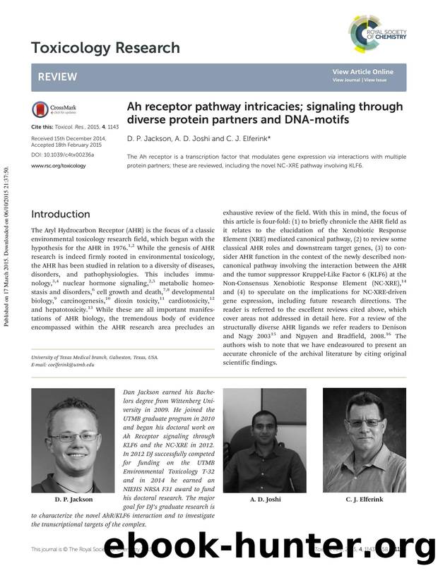 Ah receptor pathway intricacies; signaling through diverse protein partners and DNA-motifs by D. P. Jackson A. D. Joshi C. J. Elferink