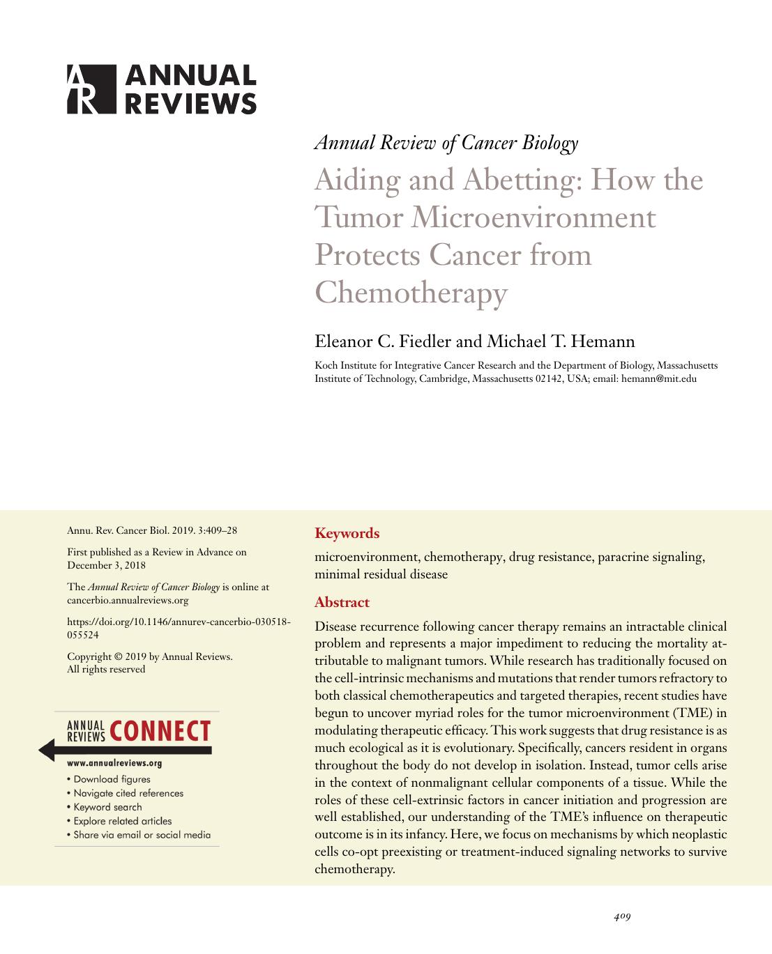 Aiding and Abetting: How the Tumor Microenvironment Protects Cancer from Chemotherapy by Eleanor C. Fiedler and Michael T. Hemann