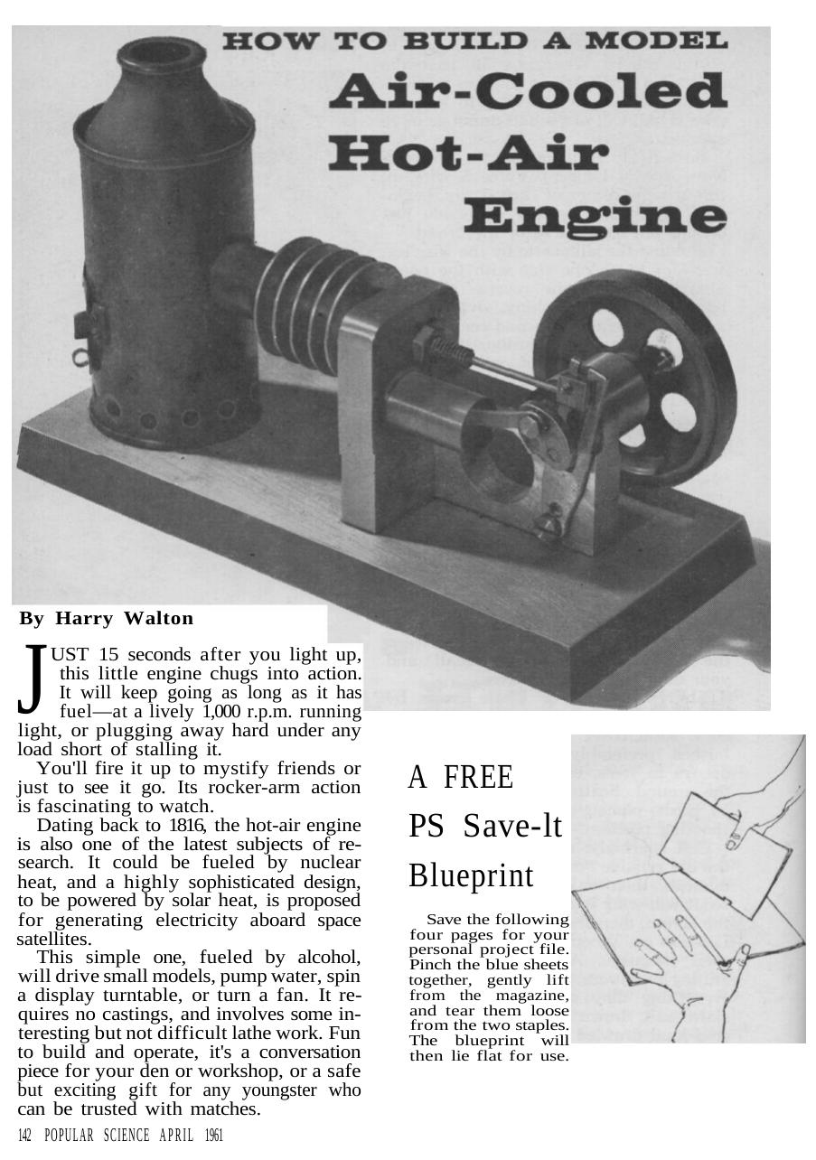 Air Cooled Hot Air Engine by Populal Mechanics 1961