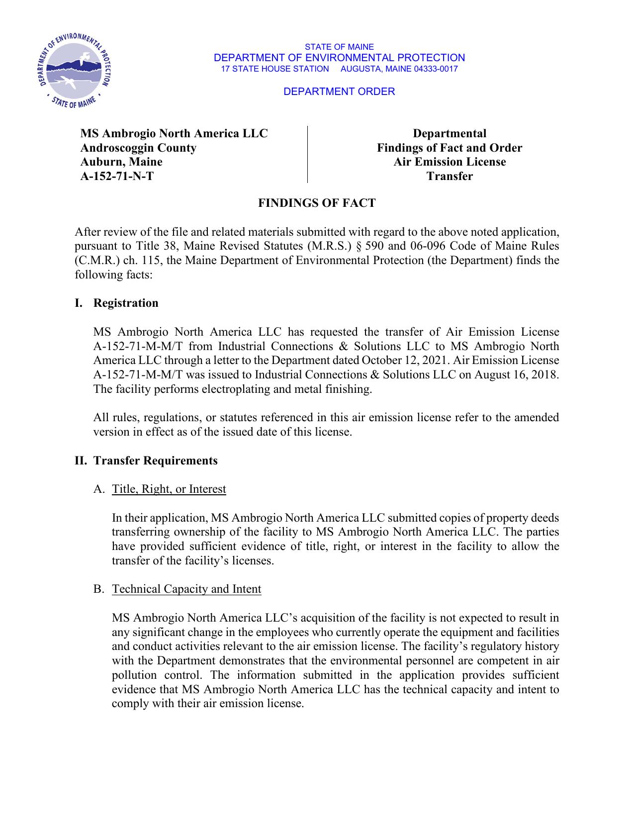 Air Emission License Transfer Template by Ham Chris