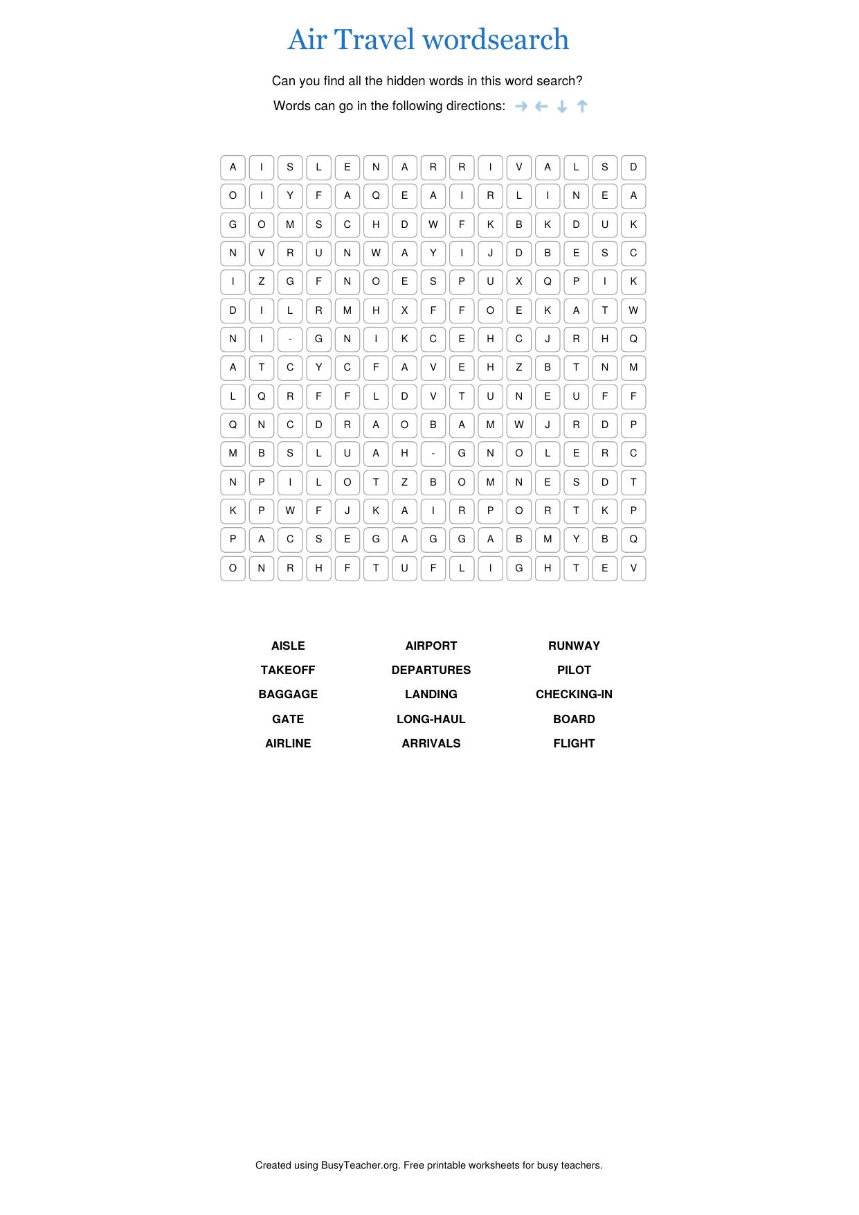 Air Travel wordsearch by Unknown
