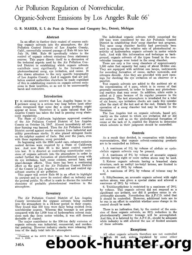 Air pollution regulation of nonvehicular, organic-solvent emissions by Los Angeles Rule 66 by Unknown
