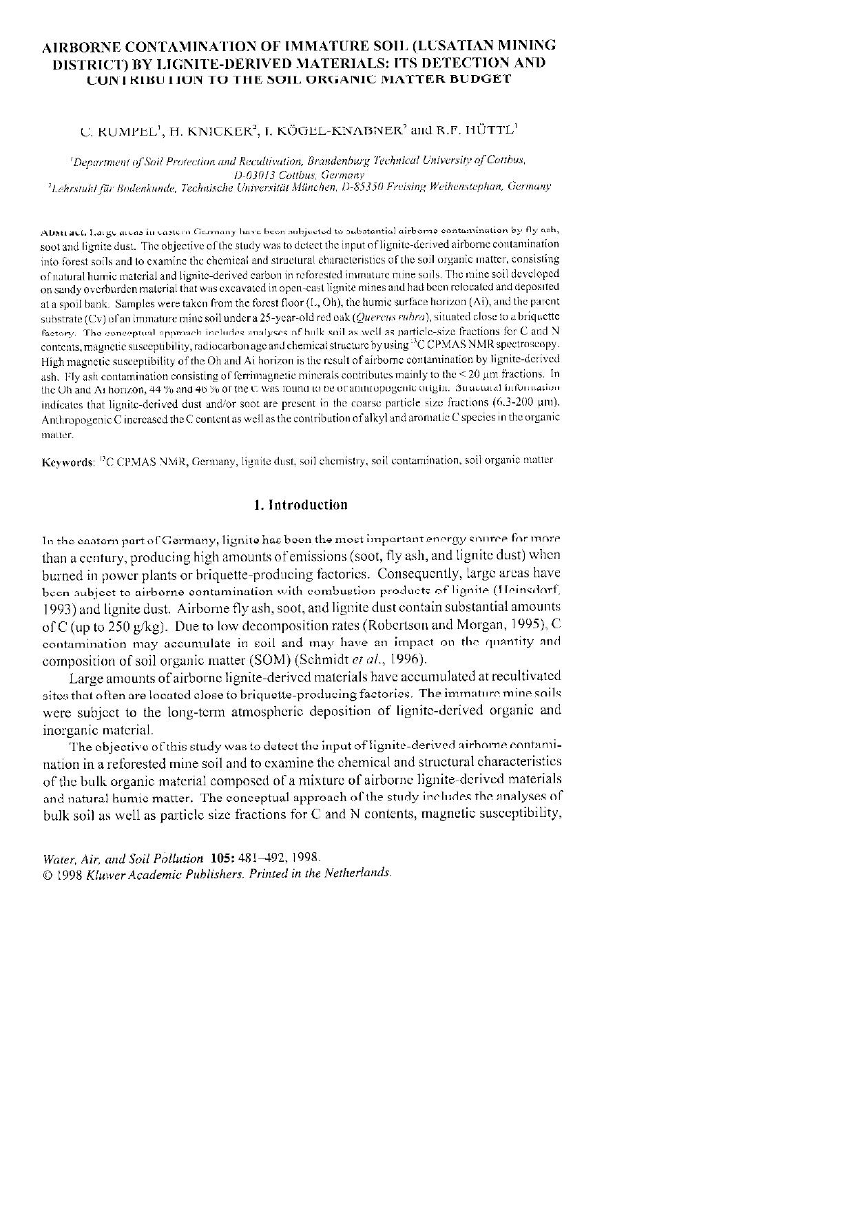 Airborne Contamination of Immature Soil (Lusatian Mining District) by Lignite-Derived Materials: Its Detection and Contribution to the Soil Organic Matter Budget by Unknown