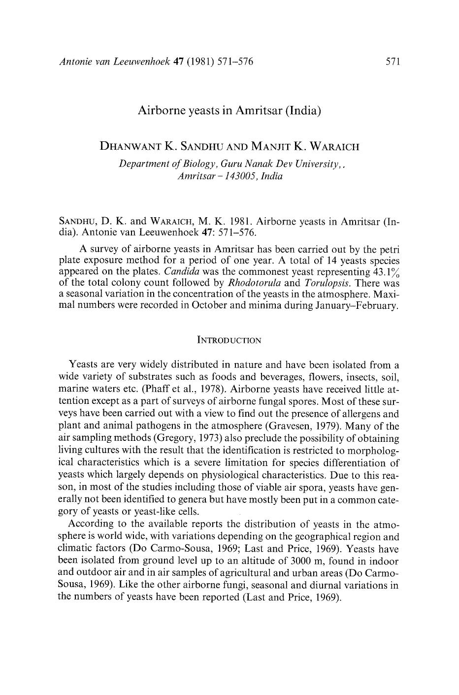 Airborne yeasts in Amritsar (India) by Unknown