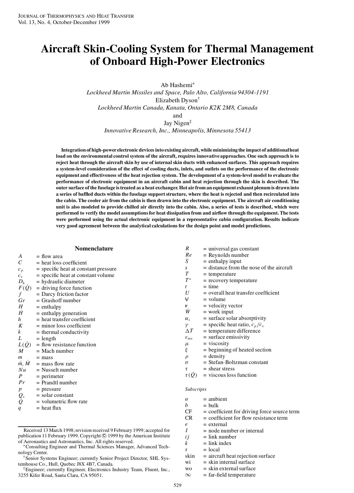 Aircraft Skin-Cooling System for Thermal Management of Onboard High-Power Electronics by Unknown