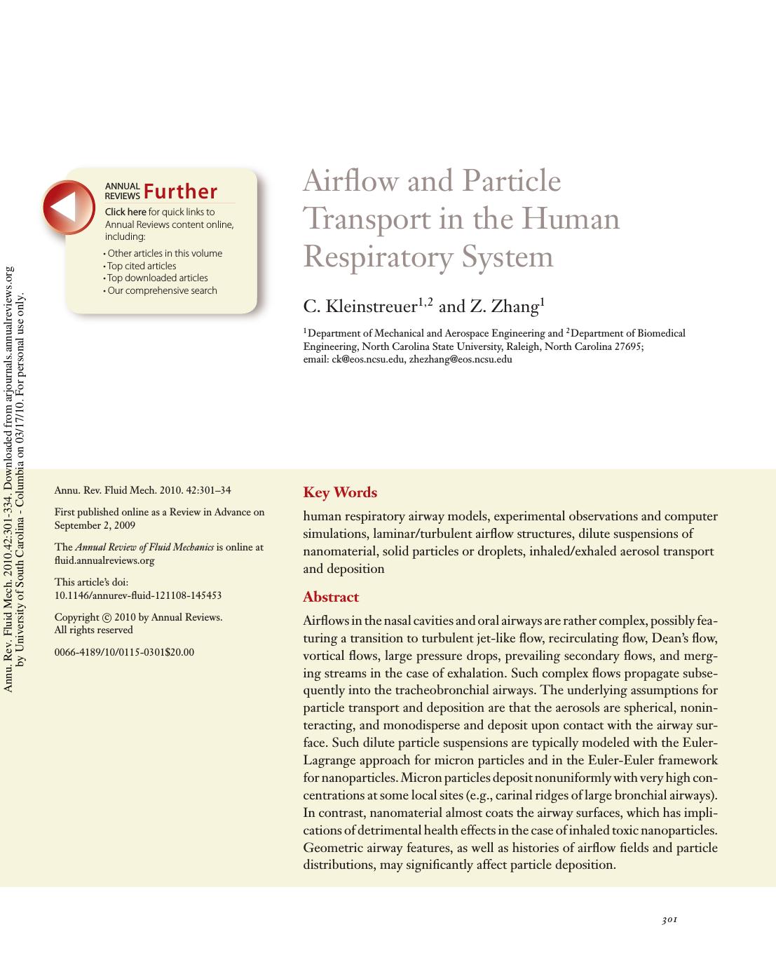 Airflow and Particle Transport in the Human Respiratory System by C. Kleinstreuer1 2 & Z. Zhang1