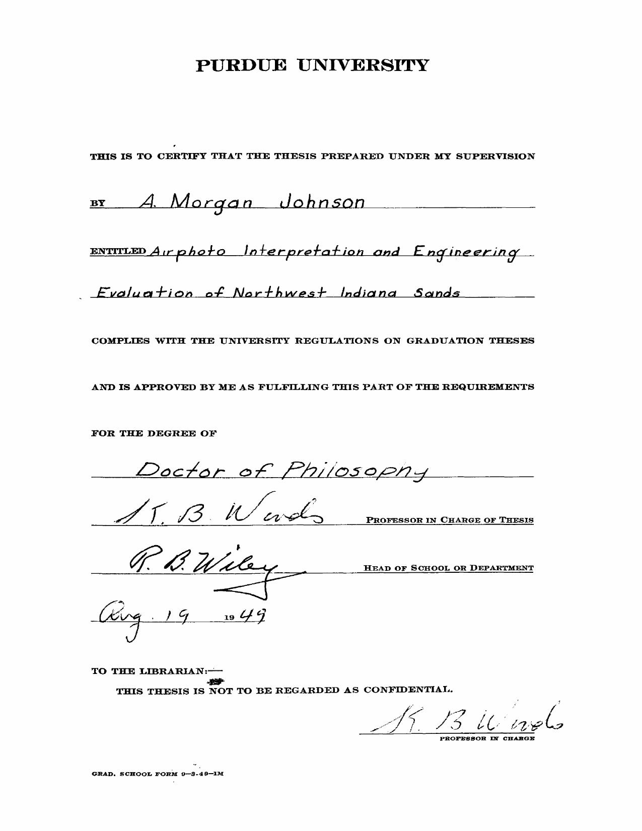 Airphoto Interpretation and Engineering Evaluation of Northwest Indiana Sands by Johnson A. Morgan
