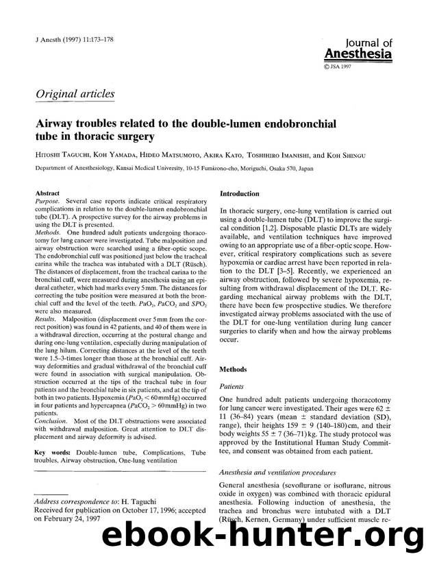 Airway troubles related to the double-lumen endobronchial tube in thoracic surgery by Unknown