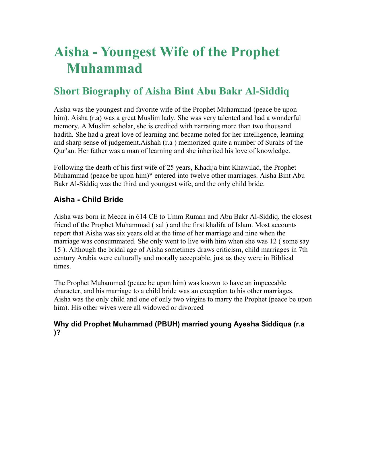 Aisha - Youngest Wife of the Prophet Muhammad by UserXP