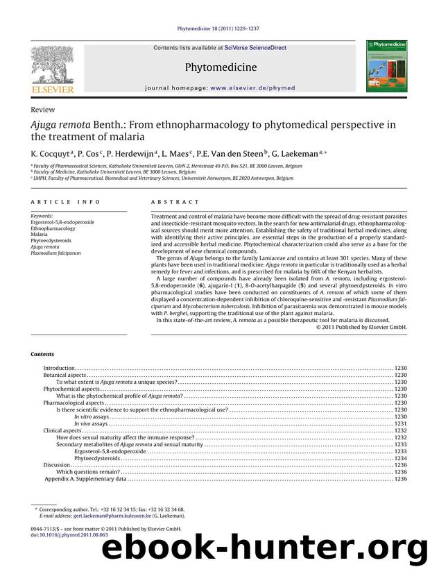 Ajuga remota Benth.: From ethnopharmacology to phytomedical perspective in the treatment of malaria by K. Cocquyt