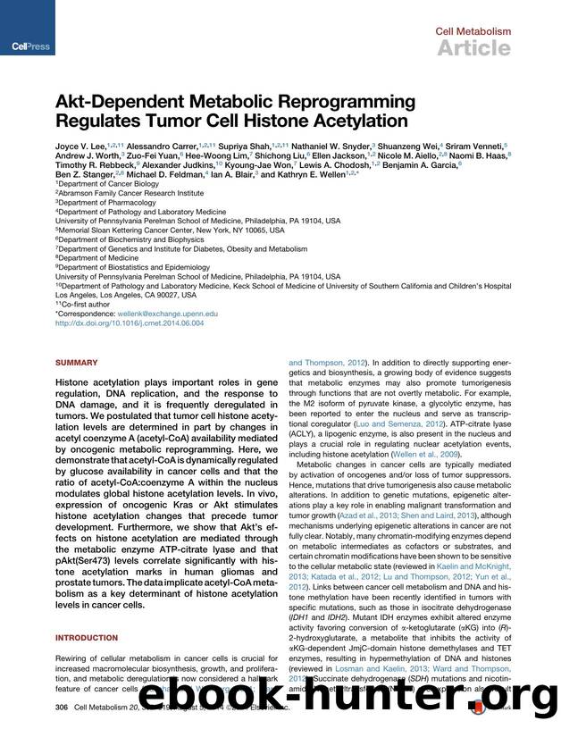 Akt-Dependent Metabolic Reprogramming Regulates Tumor Cell Histone Acetylation by unknow