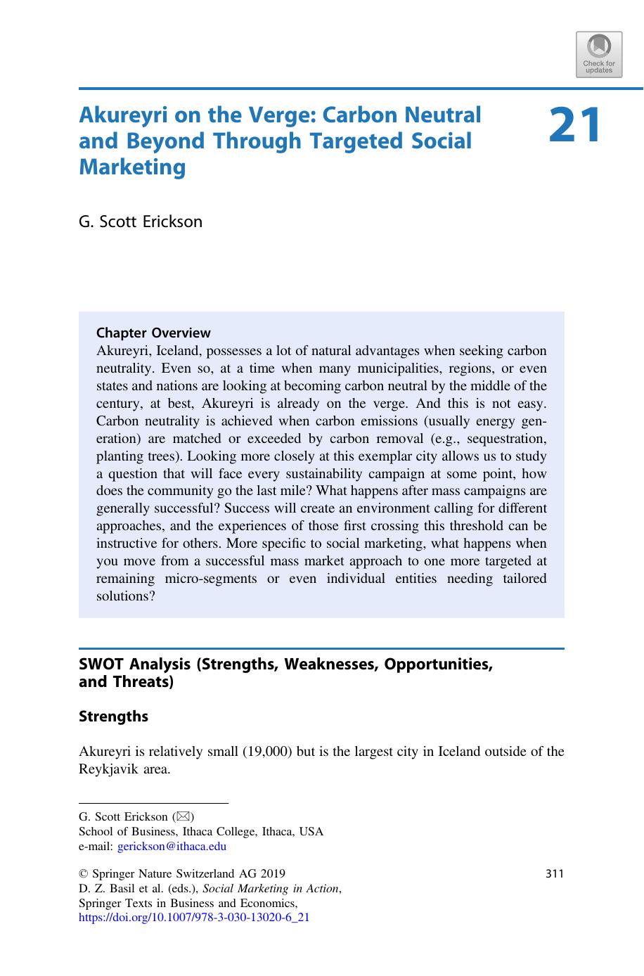 Akureyri on the Verge: Carbon Neutral and Beyond Through Targeted Social Marketing by G. Scott Erickson