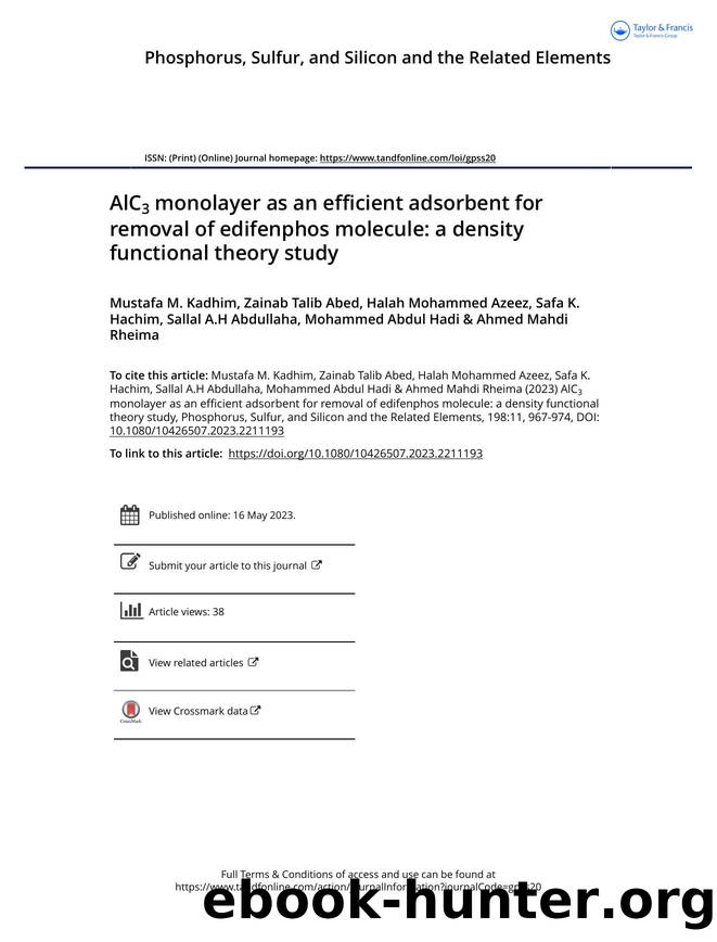 AlC3 monolayer as an efficient adsorbent for removal of edifenphos molecule: a density functional theory study by unknow
