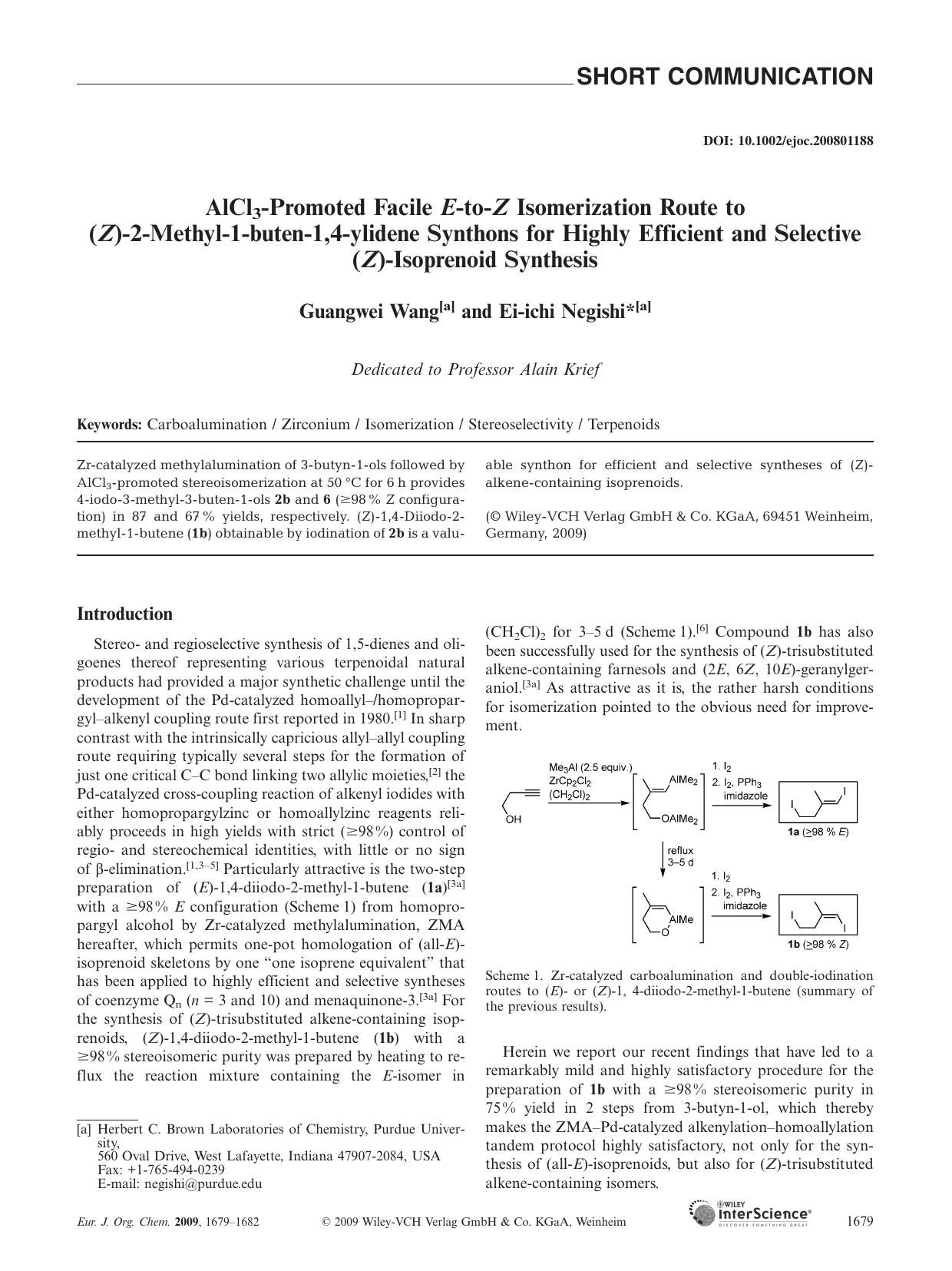 AlCl3-Promoted Facile E-to-Z Isomerization Route to (Z)-2-Methyl-1-buten-1,4-ylidene Synthons for Highly Efficient and Selective (Z)-Isoprenoid Synthesis by Unknown