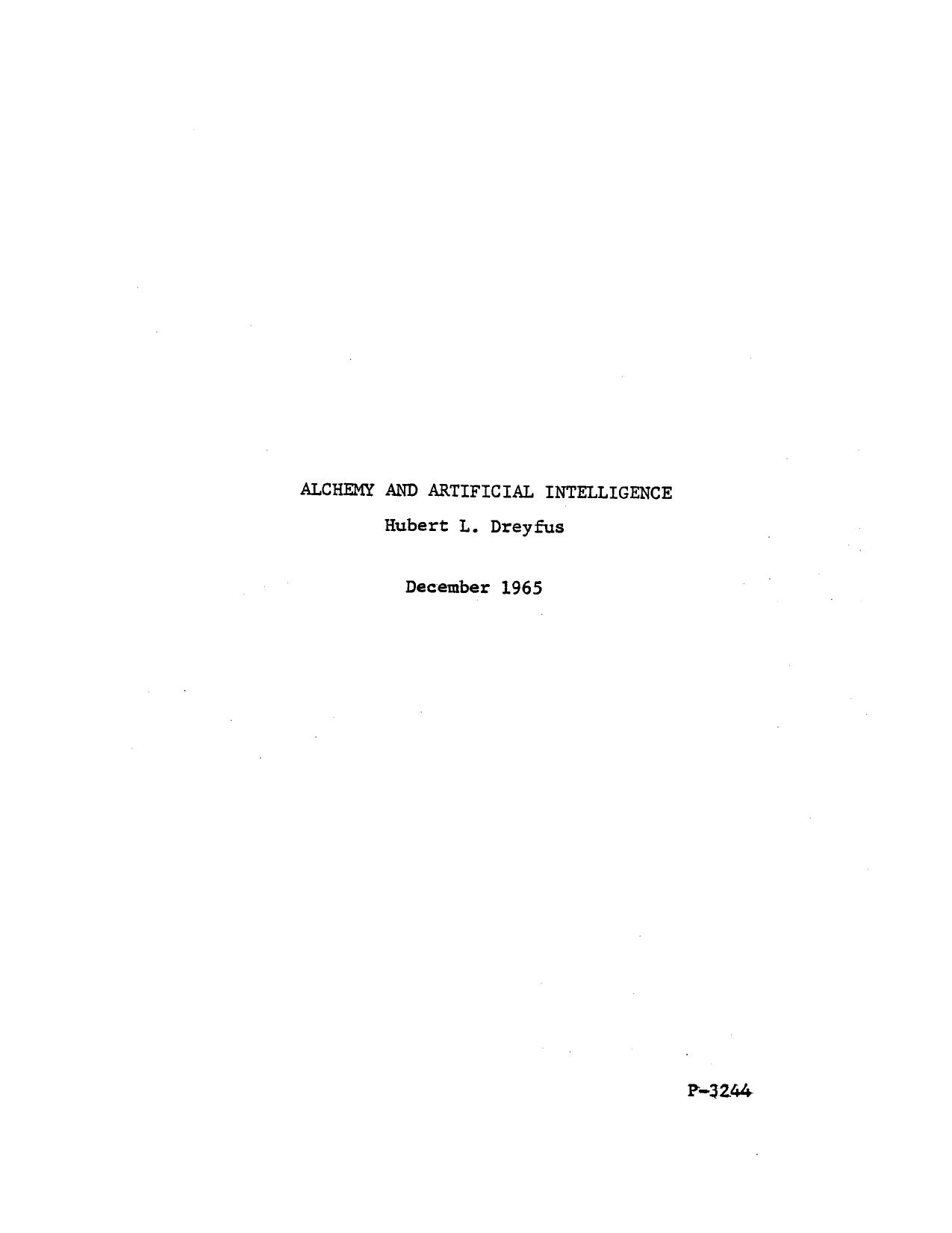 Alchemy and artificial intelligence by Hubert Dreyfus