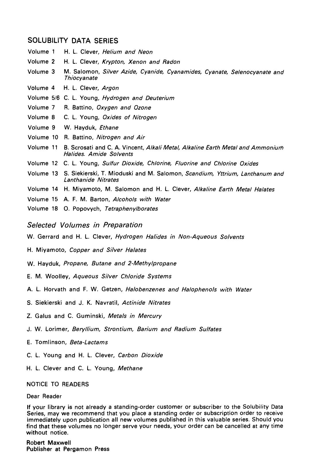 Alcohols with Water. Solubility Data Series by A. F. M. Barton (Eds.)
