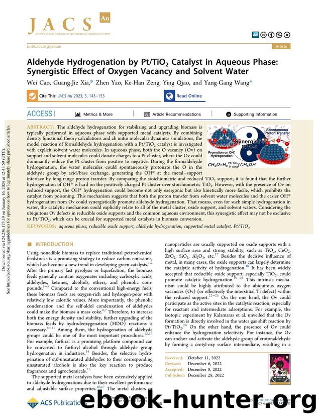 Aldehyde Hydrogenation by PtTiO2 Catalyst in Aqueous Phase: Synergistic Effect of Oxygen Vacancy and Solvent Water by Wei Cao Guang-Jie Xia Zhen Yao Ke-Han Zeng Ying Qiao & Yang-Gang Wang