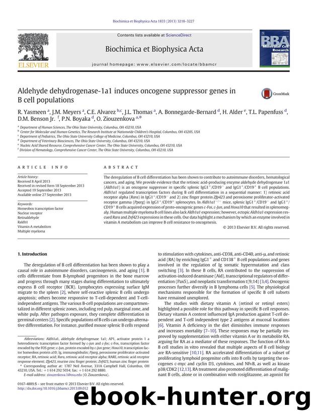 Aldehyde dehydrogenase-1a1 induces oncogene suppressor genes in B cell populations by unknow