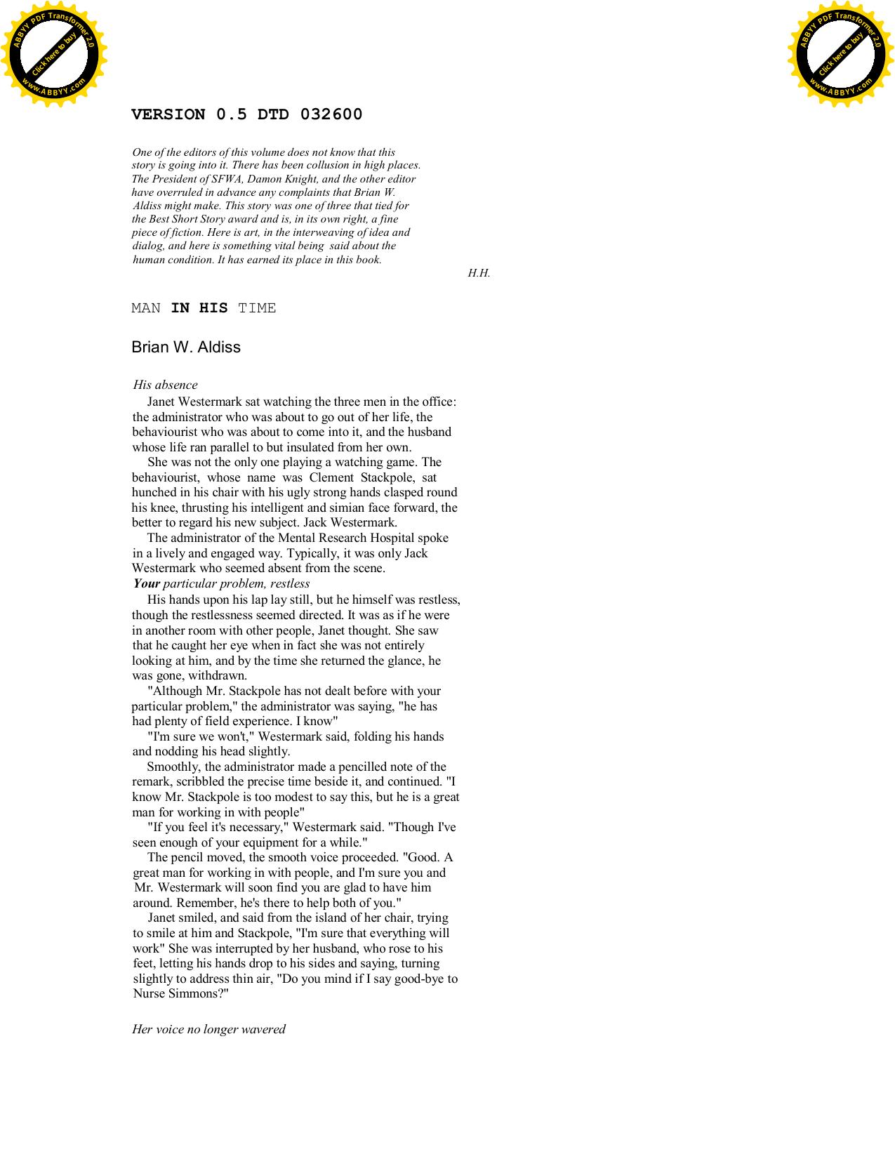 Aldiss, Brian W - Man in His Time by Aldiss Brian W