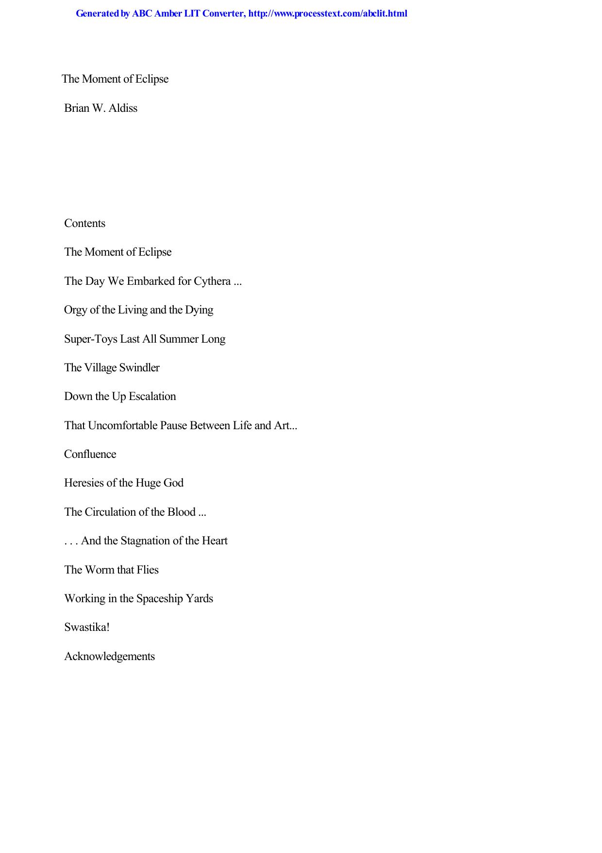 Aldiss, Brian W - The Moment of Eclipse by Aldiss Brian W