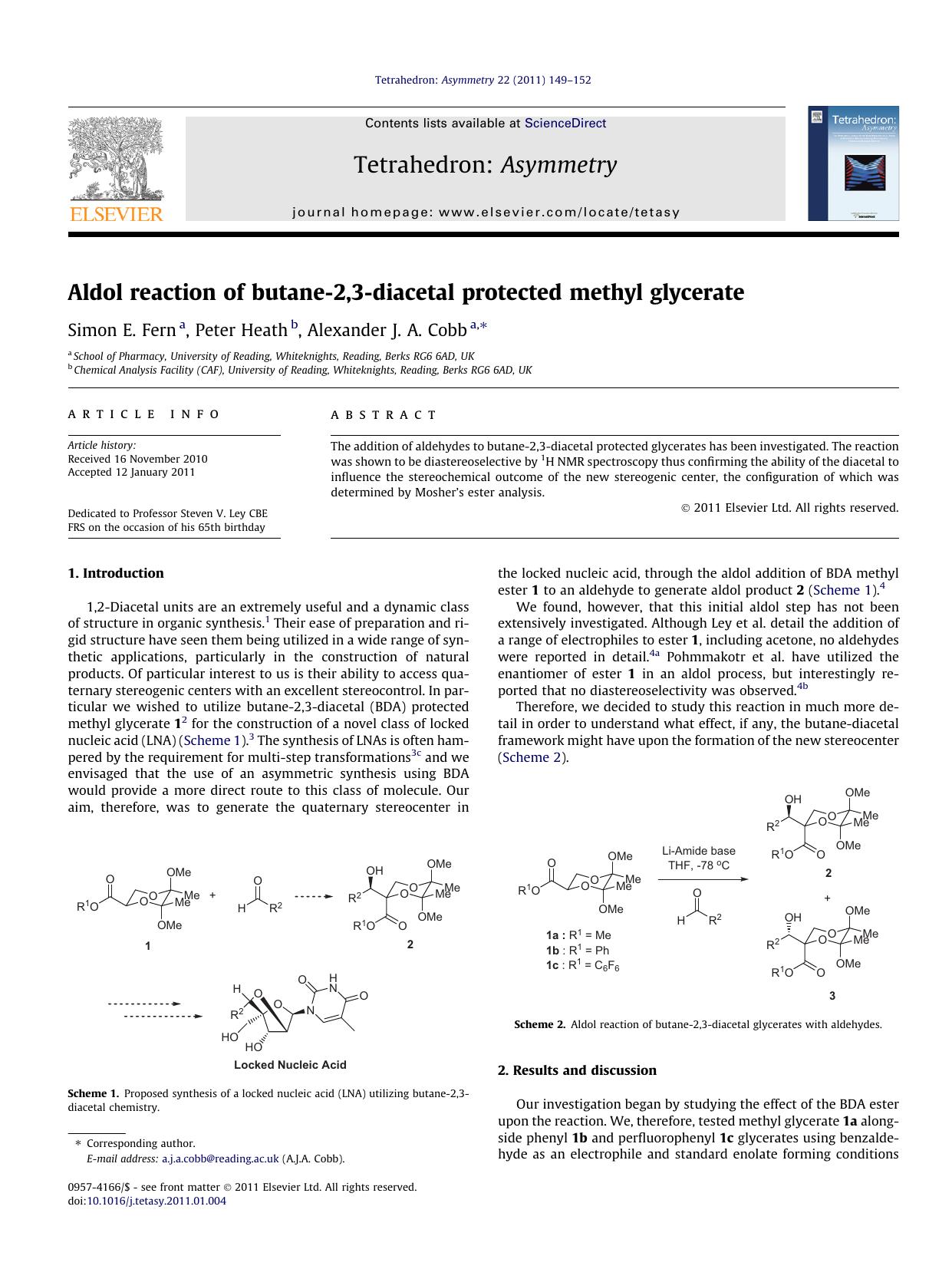 Aldol reaction of butane-2,3-diacetal protected methyl glycerate by Simon E. Fern & Peter Heath & Alexander J.A. Cobb