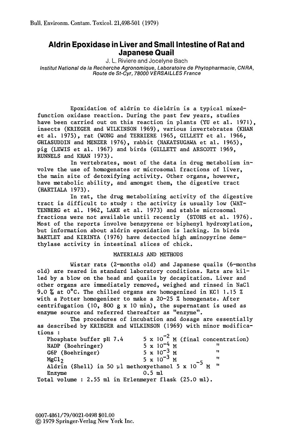 Aldrin epoxidase in liver and small intestine of rat and Japanese quail by Unknown