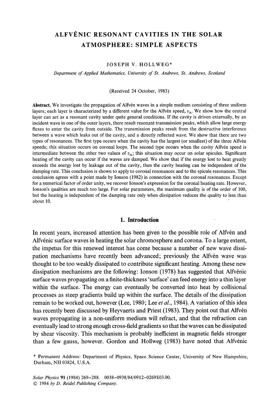 Alfv&#x00E9;nic resonant cavities in the solar atmosphere: Simple aspects by Unknown