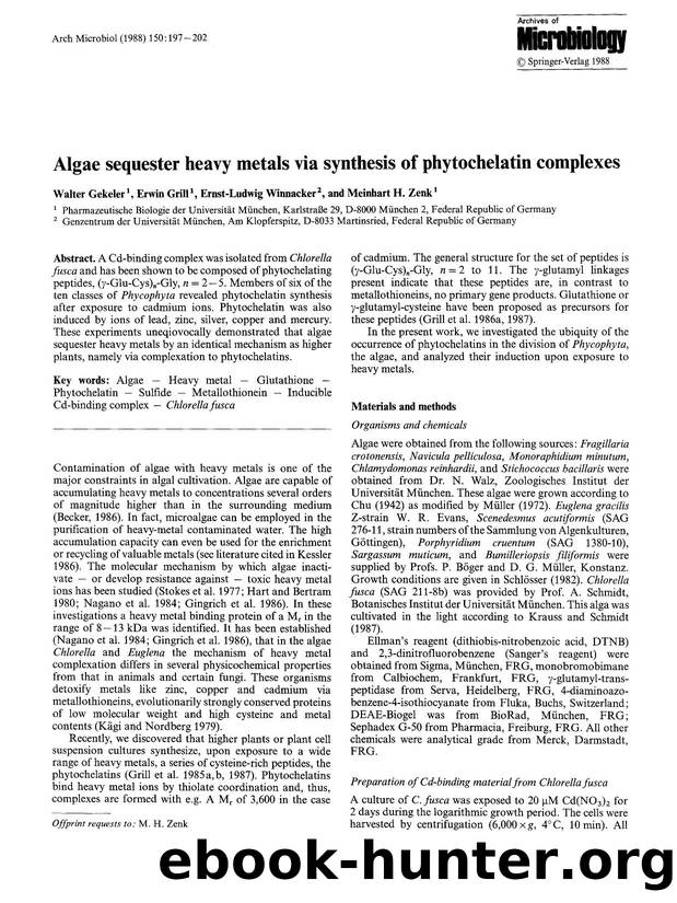 Algae sequester heavy metals via synthesis of phytochelatin complexes by Unknown