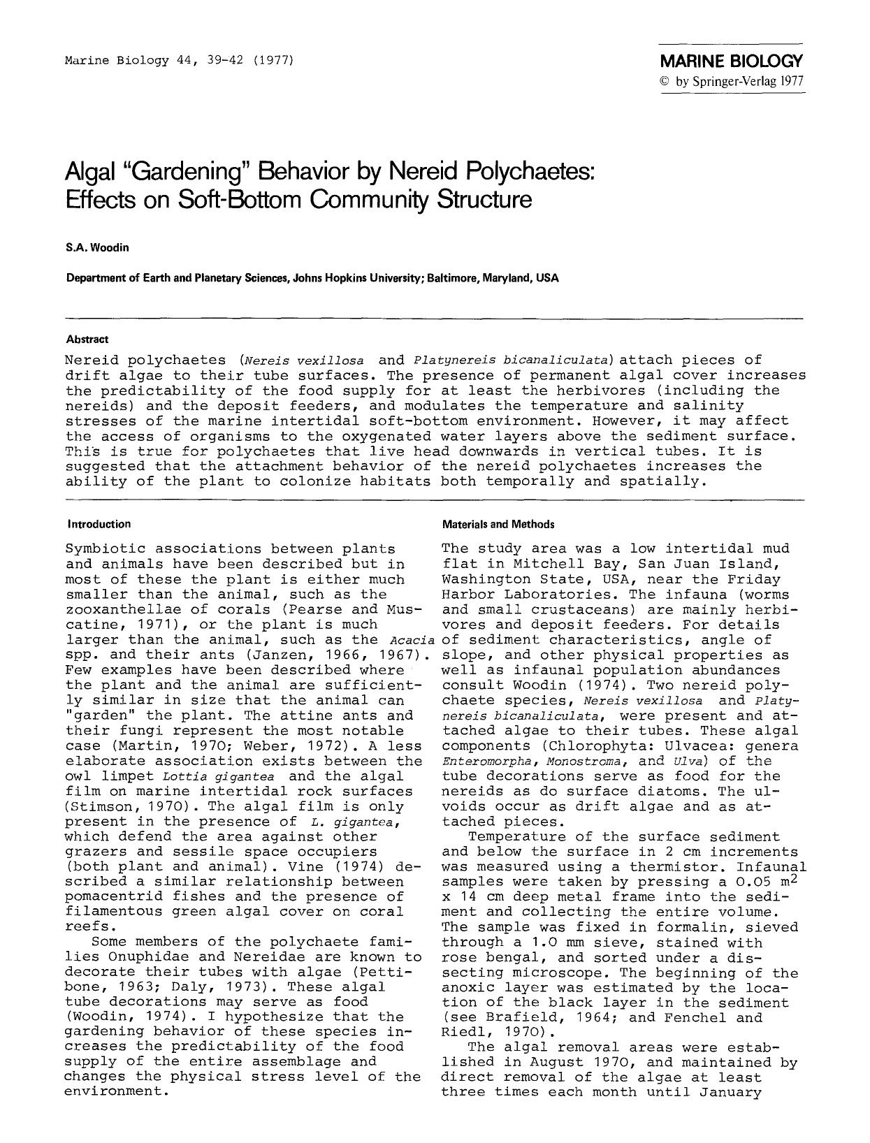 Algal “gardening” behavior by nereid polychaetes: Effects on soft-bottom community structure by Unknown