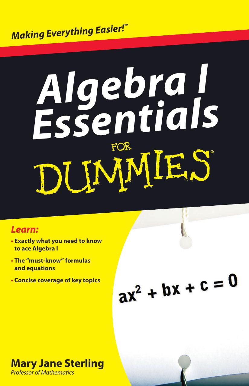 Algebra I Essentials For Dummies by Mary Jane Sterling